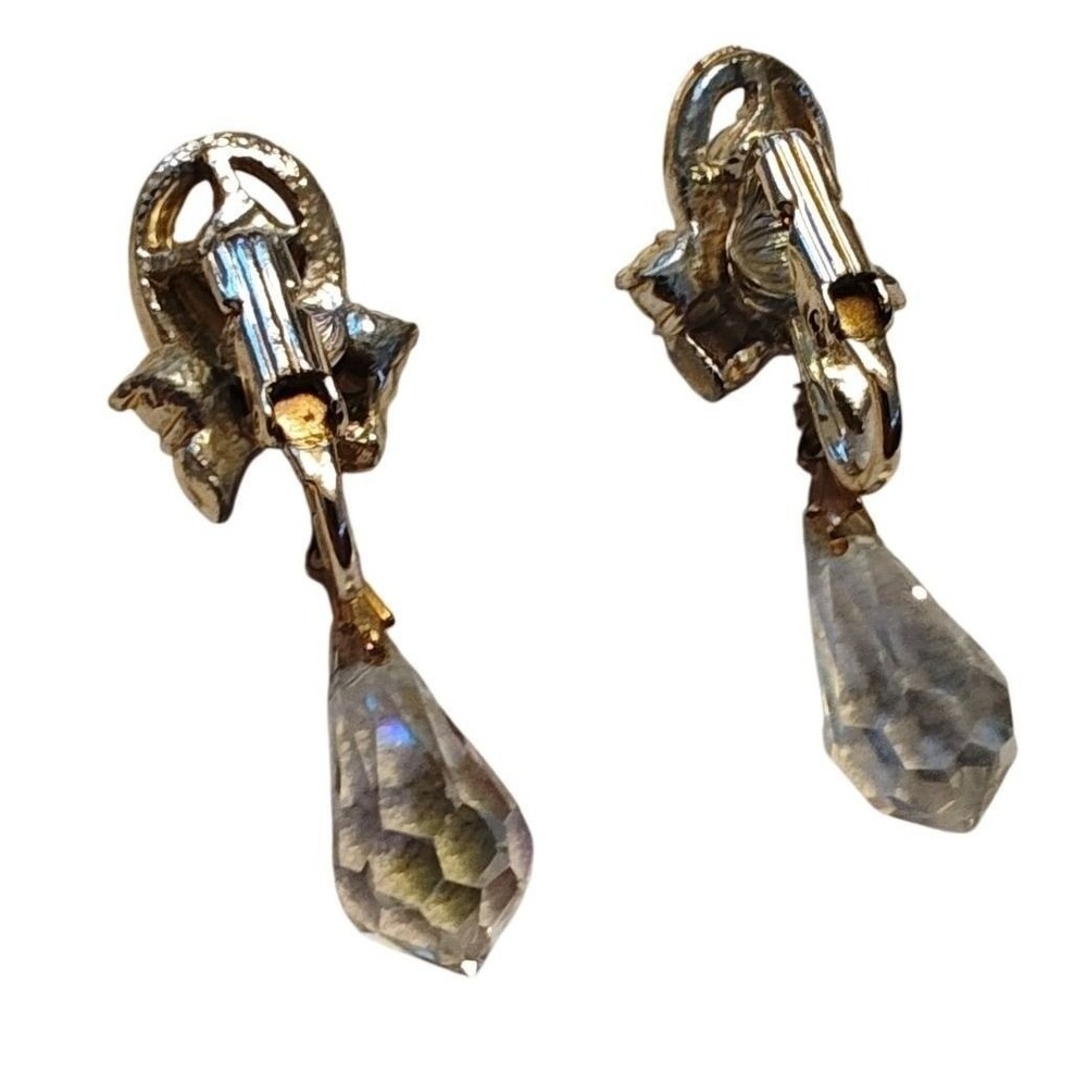 Clip On Earrings Rhinestone Teardrop Dangle Vintage MCM - Picture 3 of 5